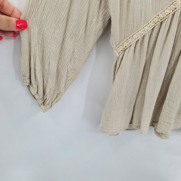 Sim & Sam Cream/Ivory Long Sleeve Tunic Top Womens Sz L Peasant Boho Cottagecore - Picture 4 of 10